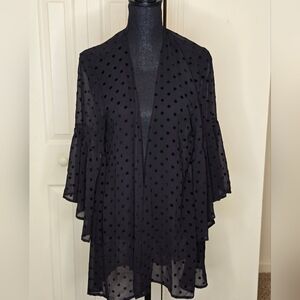 Sz M, Torrid Black Sheer Polka Dot Kimono